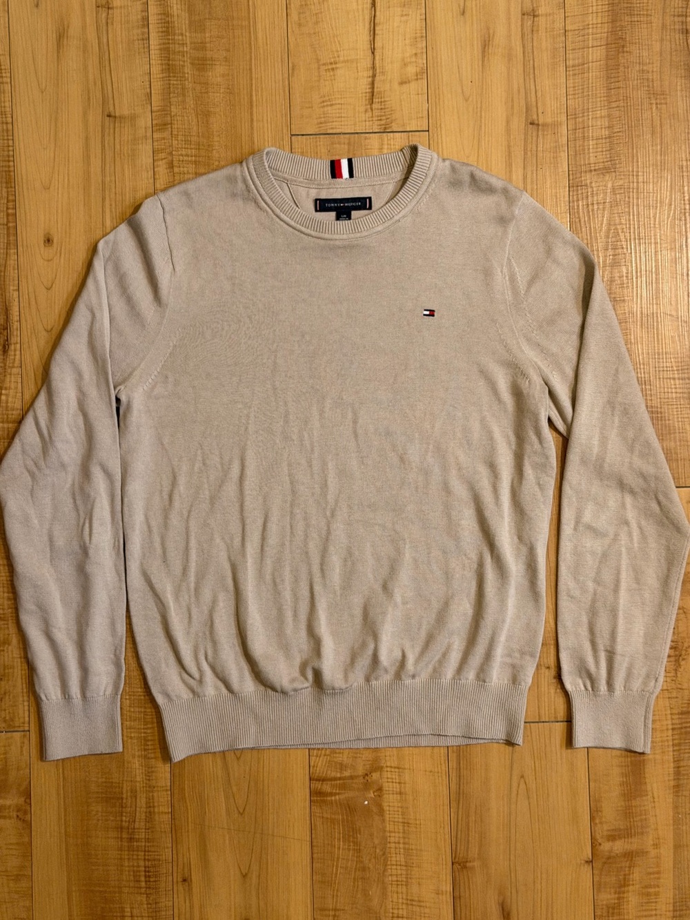 Tommy Hilfiger Men’s Amherst Beige 100% cotton Crew Neck Sweater - Large